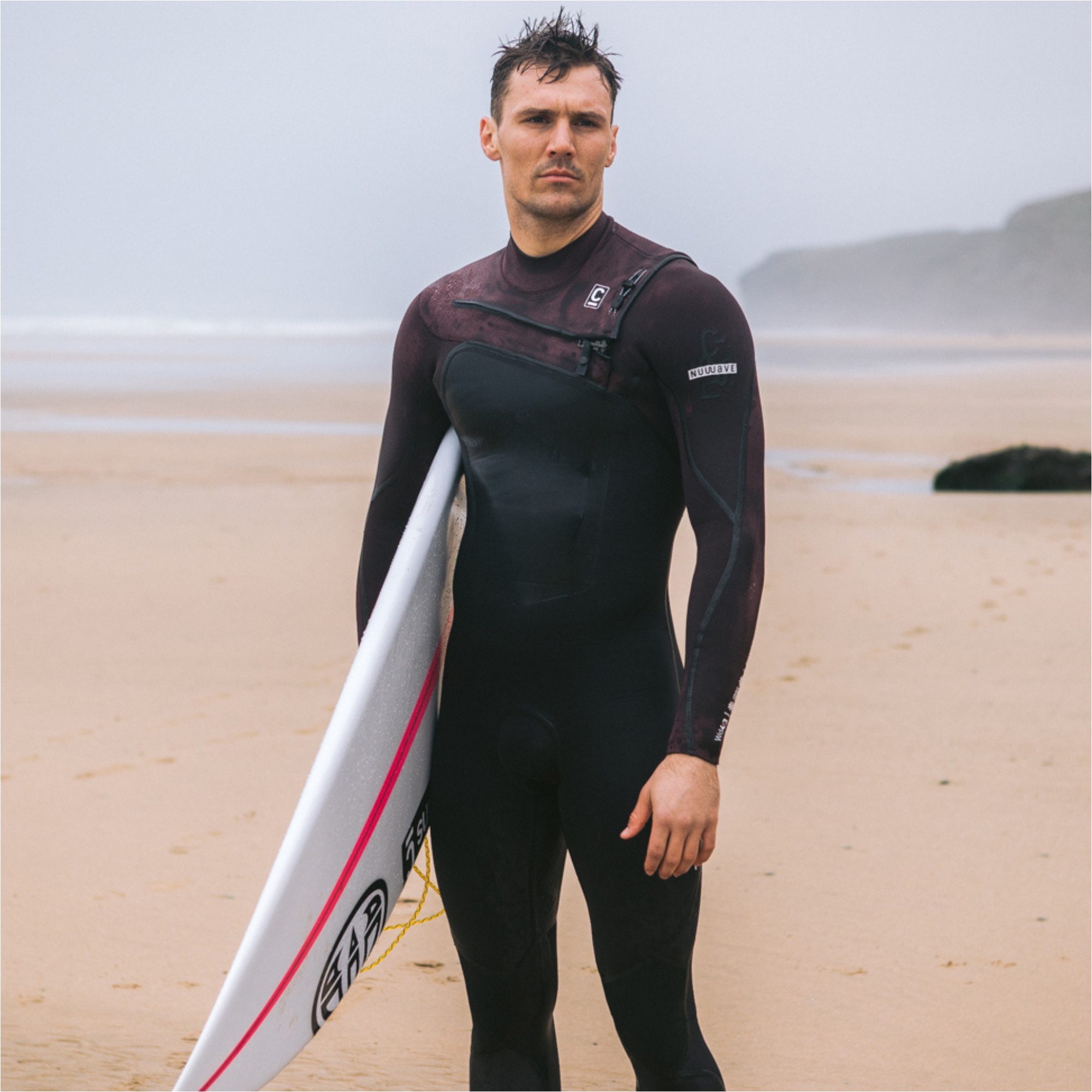 2026 C-Skins Heren Nuwave Wired LQS 4/3mm Borst Ritssluiting Wetsuit C-NWI43MCZ - Meteor / Rust X / White